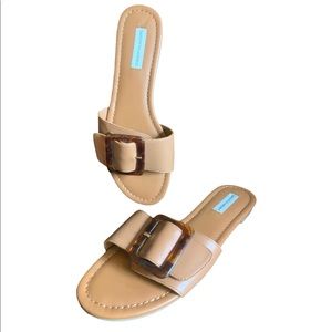 New Women's Sax Fifth Avenue Leather Buckle Sandal Flat Slides Size 8